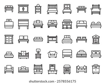 Adjustable Bed Line Art Icon Styles