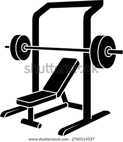 Adjustable bench press station with barbell and weight plates