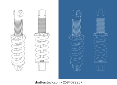 Adjustable Coilover Suspension Shock Absorber Line Drawing Vector