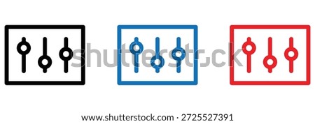 Adjustable control panel icon set with black, blue, and red sliders for settings