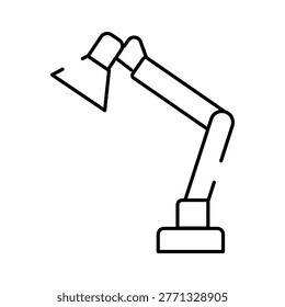 Adjustable desk lamp casting focused light for work, study, and home office tasks, minimalist line art icon representing productivity, learning, creativity, and focused thinking