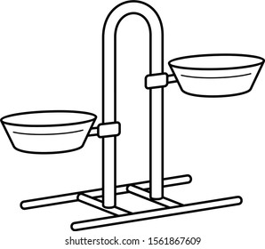 Adjustable dog feeding stand. Vector outline icon.