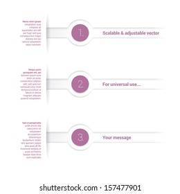 Adjustable eps10 vector composition of an abstract minimal geometric paper background based list elements with content and menu field for numbering or lettering, colorful circles for universal use