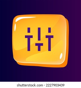 Adjustable filters glossy ui button with pixelated color icon. Choose parameter of searching. Editable 8bit graphic element on shiny glass rectangle shape. Isolated image for arcade, video game design