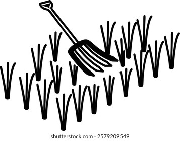 Adjustable Garden Rake for Leaves isometric outline concept, bamboo teeth hand-rake vector icon design, Lawn and Gardening symbol, Farm and Plant sign, agriculture and horticulture equipment