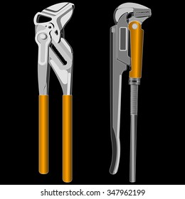 adjustable gas keys for plumbing on a black background vector