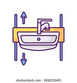 Adjustable height sink RGB color icon. Rise and fall wash basin for wheelchair users and seniors. Medical device. Wash hand basin. Disabled people accessible facilities. Isolated vector illustration