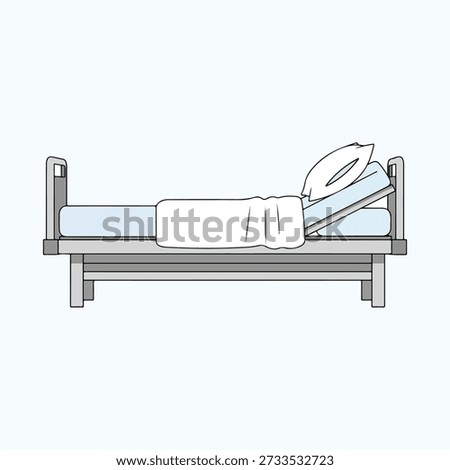 Adjustable hospital bed with clean white bedding and pillow simple vector illustration for medical and healthcare concepts isolated on light blue background	
