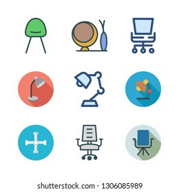 adjustable icon set. vector set about chair, desk chair, wrench and modern chair icons set.