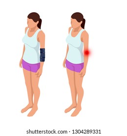 Adjustable immobilizer for injuries of bones and muscles. Hand fracture, stretching or rupture of the hand ligaments. Rehabilitation after trauma. Orthopedics and medicine. Isometric vector