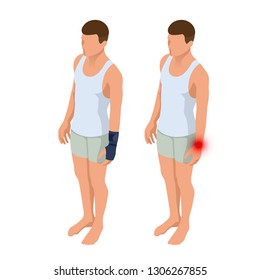 Adjustable immobilizer for injuries of bones and muscles. Hand fracture, stretching or rupture of the hand ligaments. Rehabilitation after trauma. Orthopedics and medicine. Isometric vector