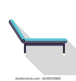 Mesa de exame médico ajustável com estofo azul em pé em um quarto de hospital