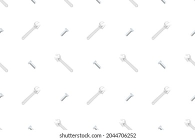 Adjustable metal wrench seamless pattern. Background from a metal wrench and nut. 