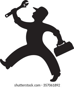 Adjustable Monkey Pipe Wrench Repair Man / Plumber Silhouette