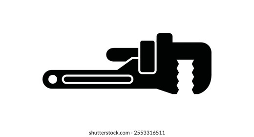 Ilustração ajustável da chave de tubos de ferramentas mecânicas isoladas no fundo branco.