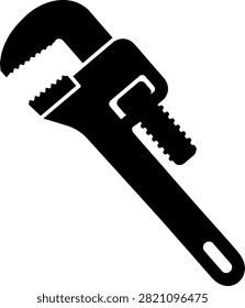 Adjustable pipe wrench silhouette icon for plumbing and mechanical repair work with plumbing mechanical construction maintenance industrial handtool adjustable hardware engineering technician