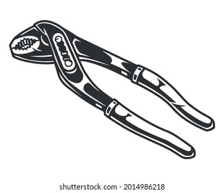 Adjustable pliers concept in vintage monochrome style isolated vector illustration