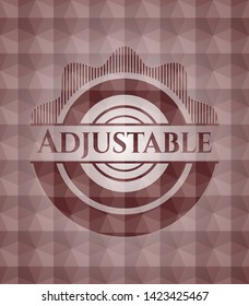 Adjustable red emblem or badge with abstract geometric polygonal pattern background. Seamless.