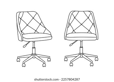 Adjustable Rolling Chair, Office chair editable vector illustration on white background. chair Line art, clip art. swivel chair, Hand-drawn design elements.