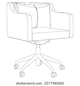 Adjustable Rolling Chair, Office chair editable vector illustration on white background. chair Line art, clip art. swivel chair, Hand-drawn design elements.