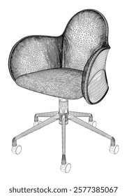 Adjustable Rolling Chair, Office chair editable vector illustration on white background. chair Line art, clip art. swivel chair, Hand-drawn design elements.