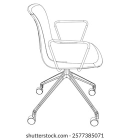 Adjustable Rolling Chair, Office chair editable vector illustration on white background. chair Line art, clip art. swivel chair, Hand-drawn design elements.