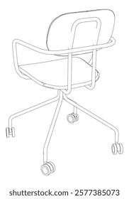 Adjustable Rolling Chair, Office chair editable vector illustration on white background. chair Line art, clip art. swivel chair, Hand-drawn design elements.