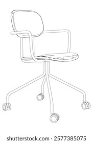 Adjustable Rolling Chair, Office chair editable vector illustration on white background. chair Line art, clip art. swivel chair, Hand-drawn design elements.