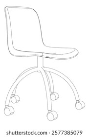 Adjustable Rolling Chair, Office chair editable vector illustration on white background. chair Line art, clip art. swivel chair, Hand-drawn design elements.