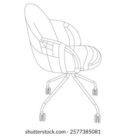 Adjustable Rolling Chair, Office chair editable vector illustration on white background. chair Line art, clip art. swivel chair, Hand-drawn design elements.