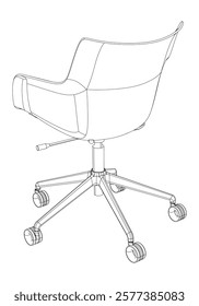 Adjustable Rolling Chair, Office chair editable vector illustration on white background. chair Line art, clip art. swivel chair, Hand-drawn design elements.