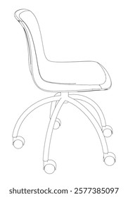 Adjustable Rolling Chair, Office chair editable vector illustration on white background. chair Line art, clip art. swivel chair, Hand-drawn design elements.