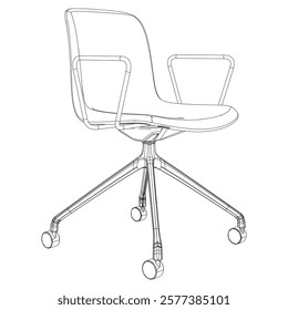 Adjustable Rolling Chair, Office chair editable vector illustration on white background. chair Line art, clip art. swivel chair, Hand-drawn design elements.