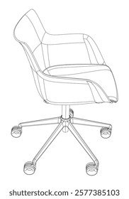 Adjustable Rolling Chair, Office chair editable vector illustration on white background. chair Line art, clip art. swivel chair, Hand-drawn design elements.