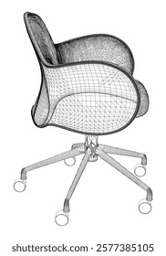 Adjustable Rolling Chair, Office chair editable vector illustration on white background. chair Line art, clip art. swivel chair, Hand-drawn design elements.