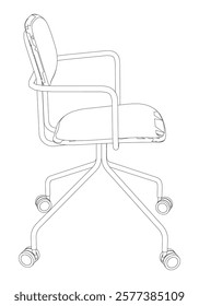 Adjustable Rolling Chair, Office chair editable vector illustration on white background. chair Line art, clip art. swivel chair, Hand-drawn design elements.