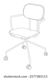 Adjustable Rolling Chair, Office chair editable vector illustration on white background. chair Line art, clip art. swivel chair, Hand-drawn design elements.