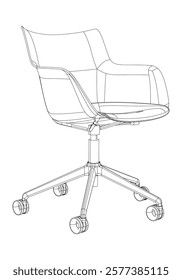 Adjustable Rolling Chair, Office chair editable vector illustration on white background. chair Line art, clip art. swivel chair, Hand-drawn design elements.