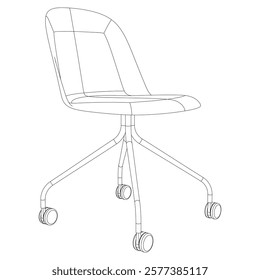 Adjustable Rolling Chair, Office chair editable vector illustration on white background. chair Line art, clip art. swivel chair, Hand-drawn design elements.