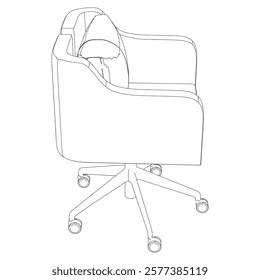 Adjustable Rolling Chair, Office chair editable vector illustration on white background. chair Line art, clip art. swivel chair, Hand-drawn design elements.