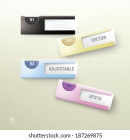 Adjustable and scalable eps10 vector design of an abstract geometric infographics text box panel for web site or application element. CMYK edition.