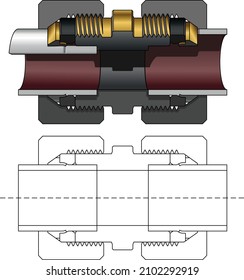 Adjustable Sleeve Joints. Mechanical Diagram Of Pipes Connection. Vector