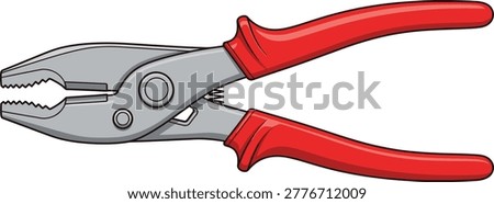 Adjustable slip joint pliers with red grips hand tool hardware construction maintenance equipment instrument fastener gripping appliance mechanical engineering apparatus accessory