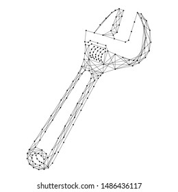 Adjustable spanner from abstract futuristic polygonal black lines and dots. Vector illustration.