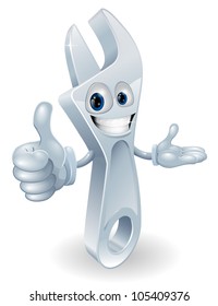 Adjustable spanner cartoon character giving a thumbs up graphic