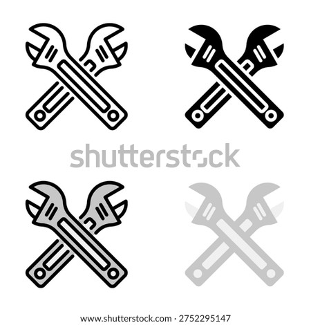 Adjustable spanner icon collection of various styles for design branding, print and digital media
