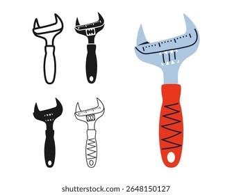 Conjunto de símbolos de ícone de spanner ajustável. Moderno ajustável ferramenta de reparo de chave mecânica construtor, encanador. Construção mecânica manter metal ferramenta sinal profissional estilizado desenho animado vetor ilustração