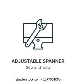 Adjustable spanner outline vector icon. Thin line black adjustable spanner icon, flat vector simple element illustration from editable seo and web concept isolated stroke on white background