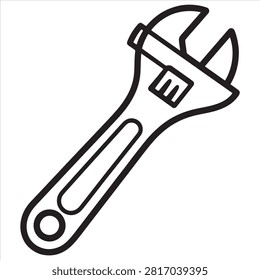 Adjustable Spanner Shifting Wrench Line Art Vector Illustration