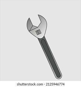 Adjustable spanner tool .The variable-size wrench is used to Rotate nuts, and bolts. Chrome vanadium wrench. Industrial spanner.vector,image ,icon template .